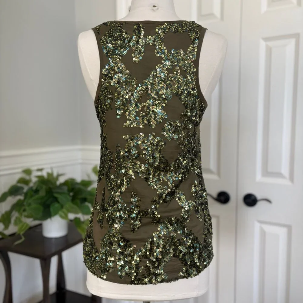 J. Crew Green Camo Iridescent Sequin Tank Top